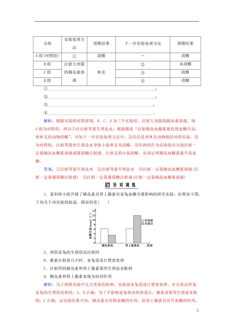 2019版高考生物总复习第八单元生命活动的调节专项突破动物激素生理功能的实验探究.doc_第2页