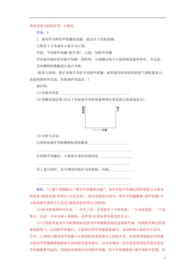 2019版高考生物总复习第八单元生命活动的调节专项突破动物激素生理功能的实验探究.doc_第3页