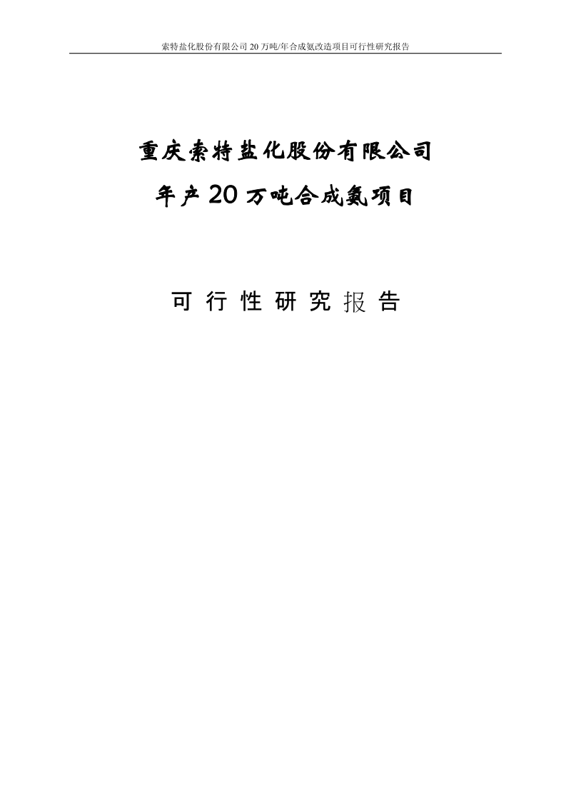 20万吨合成氨扩建项目可行性研究报告.doc_第1页