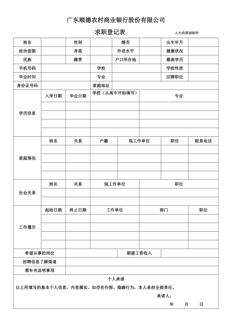 《顺德农商银行求职登记表》.doc_第1页