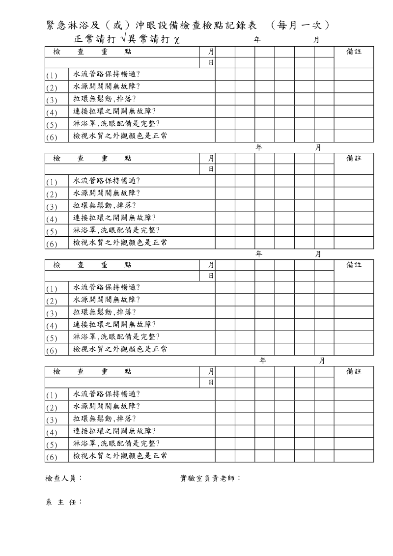 紧急淋浴及（或）冲眼设备检查检点记录表(每天一次).doc_第1页