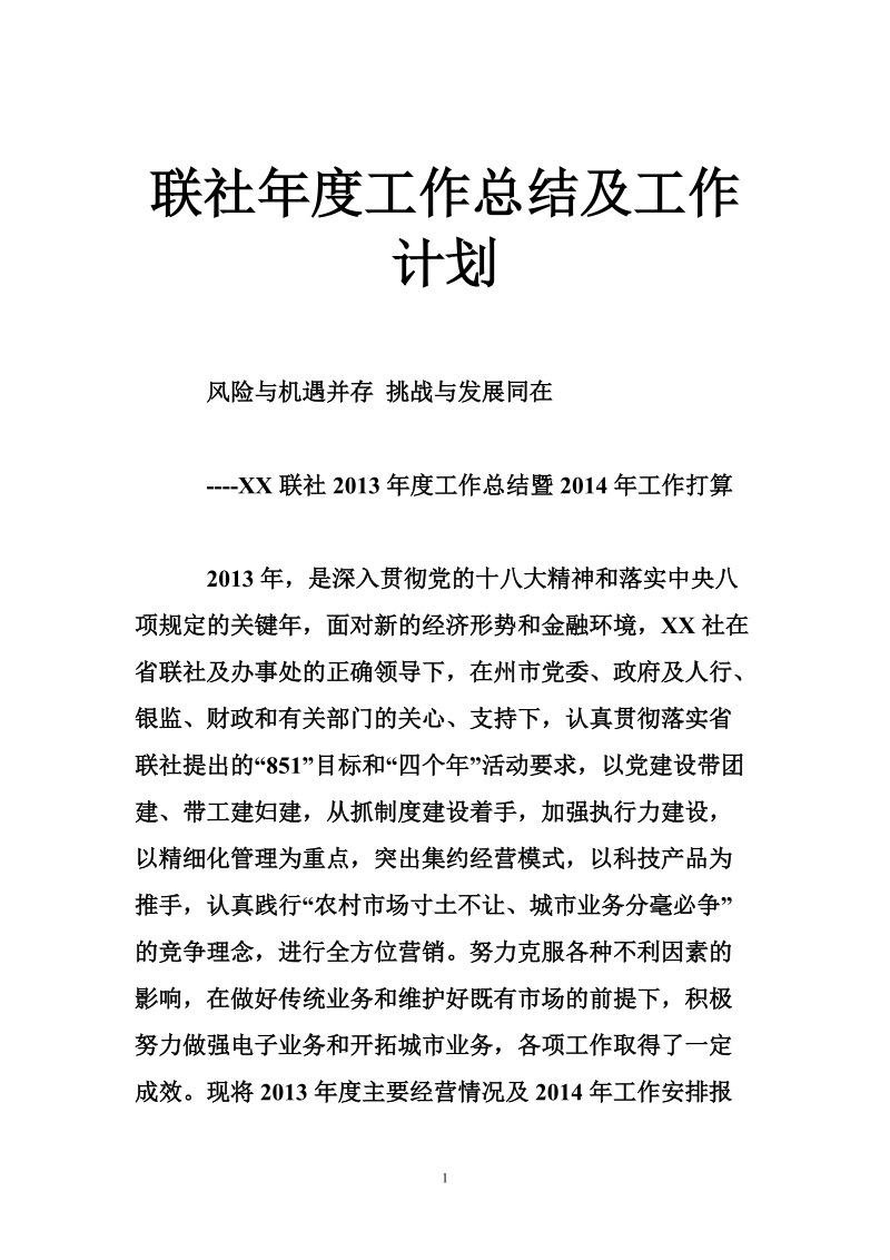 联社年度工作总结及工作计划.doc_第1页