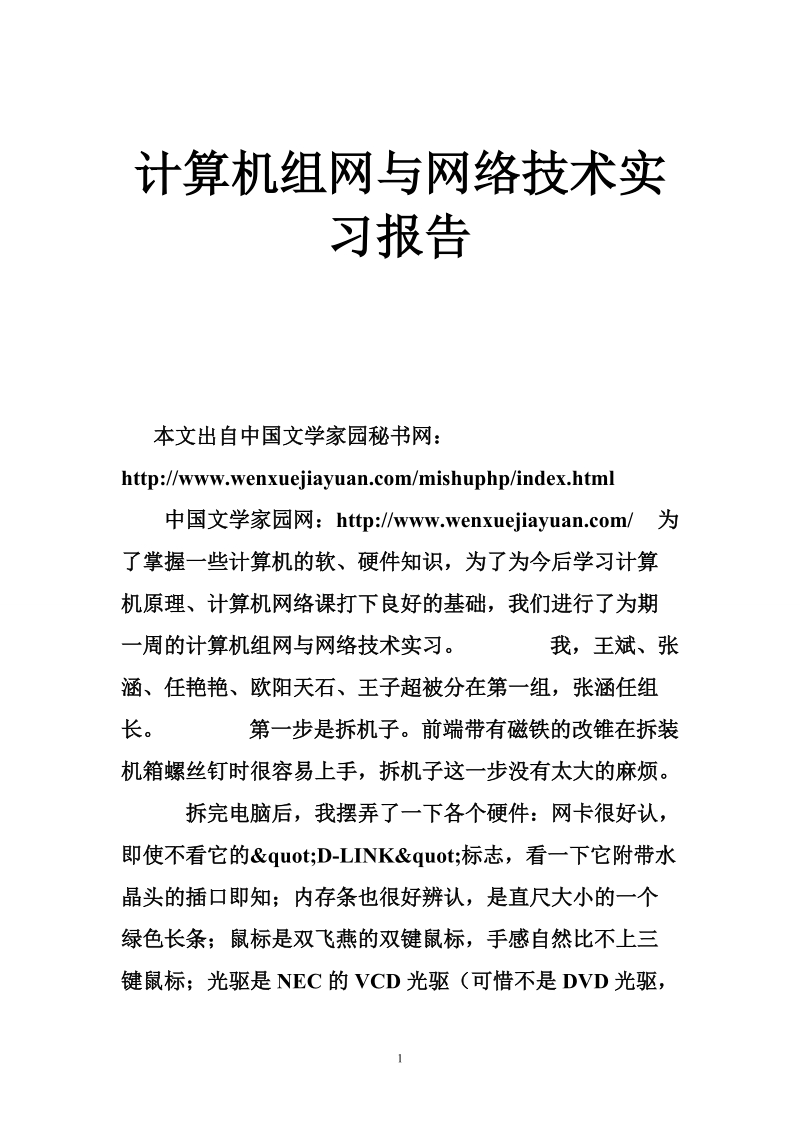 计算机组网与网络技术实习报告.doc_第1页