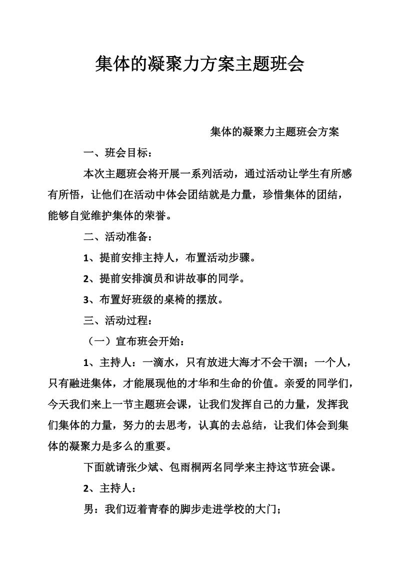 集体的凝聚力方案主题班会.doc_第1页