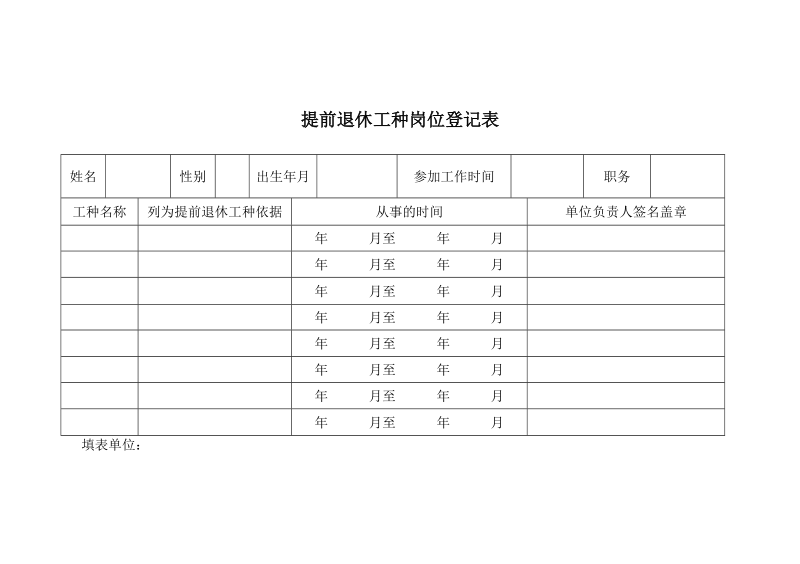 提前退休工种岗位登记表.doc_第1页