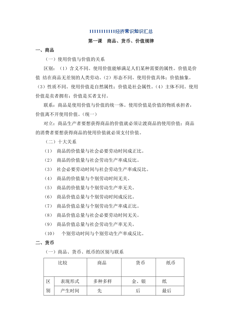 经济知识识汇总用于高考、大学哲学考试、考研、考公公共基础知识.doc_第1页