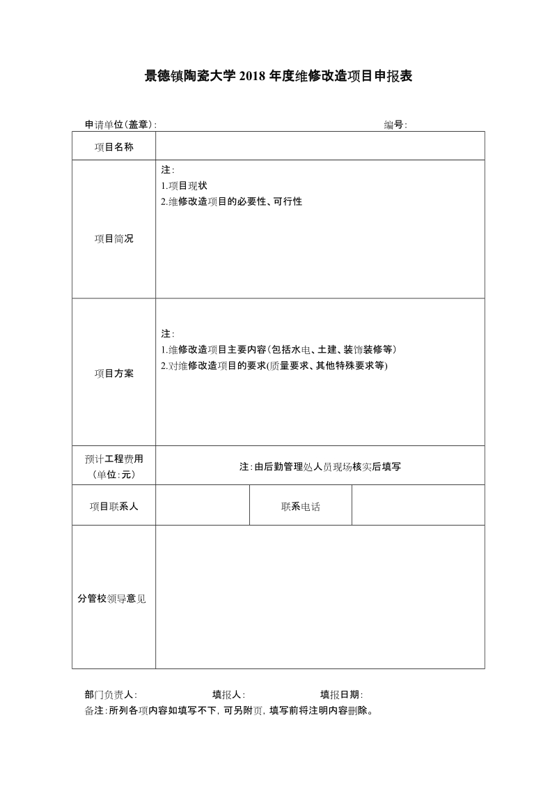 安徽工程大学2014年度维修改造项目申报表.doc_第1页