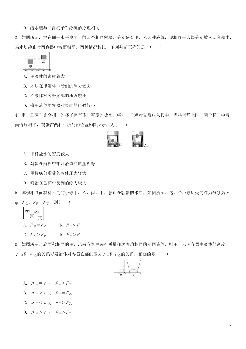 2018年中考物理 压强浮力专题专题复习练习卷（无答案）.doc_第2页