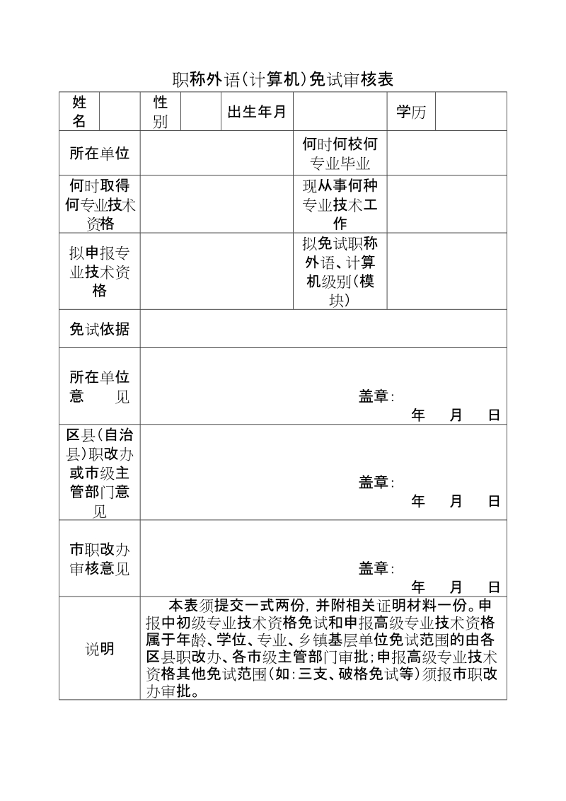 职称外语（计算机）免试审核表.doc_第1页