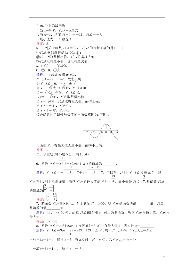 2018版高中数学 第一章 导数及其应用 课时作业7 函数的最大(小)值与导数 新人教a版选修2-2.doc_第2页