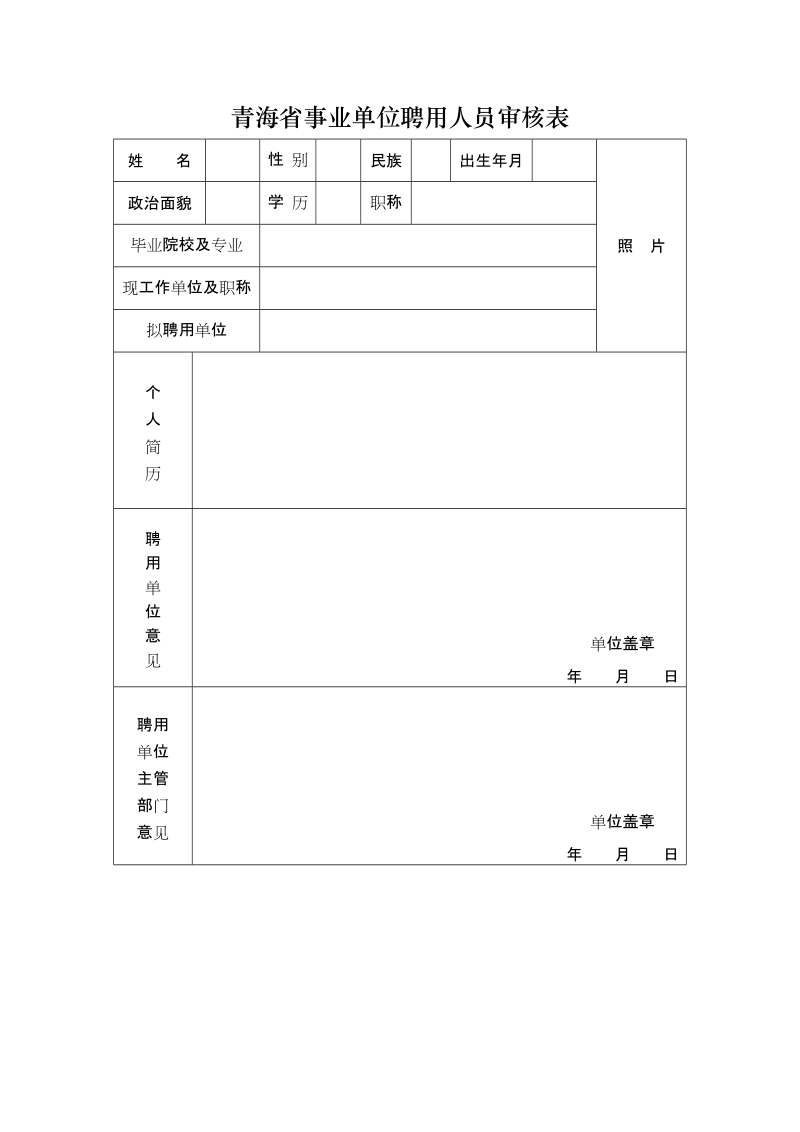 青海省事业单位聘用人员审核表.doc_第1页