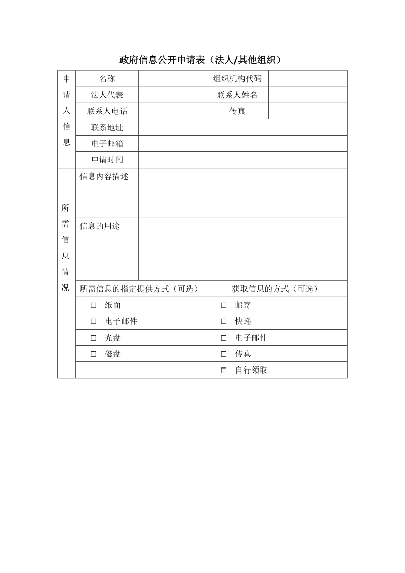 政府信息公开申请表（法人其他组织）.doc_第1页