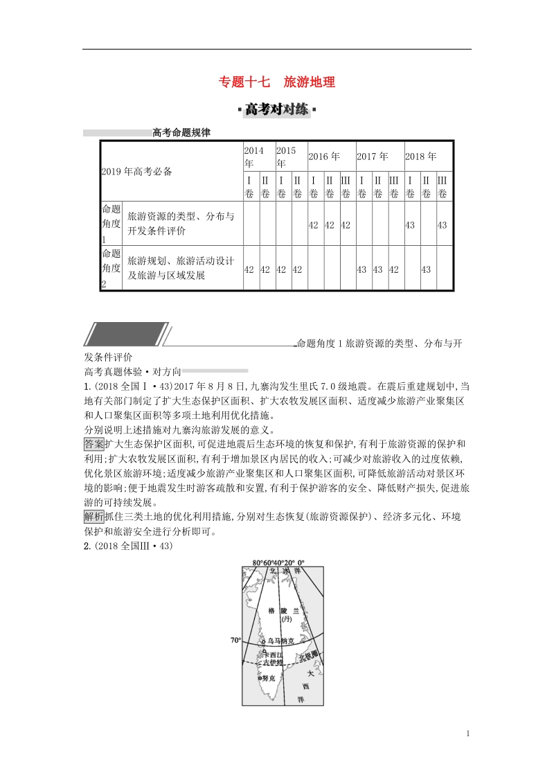 2019年高考地理总复习 专题17 旅游地理专题训练.doc_第1页