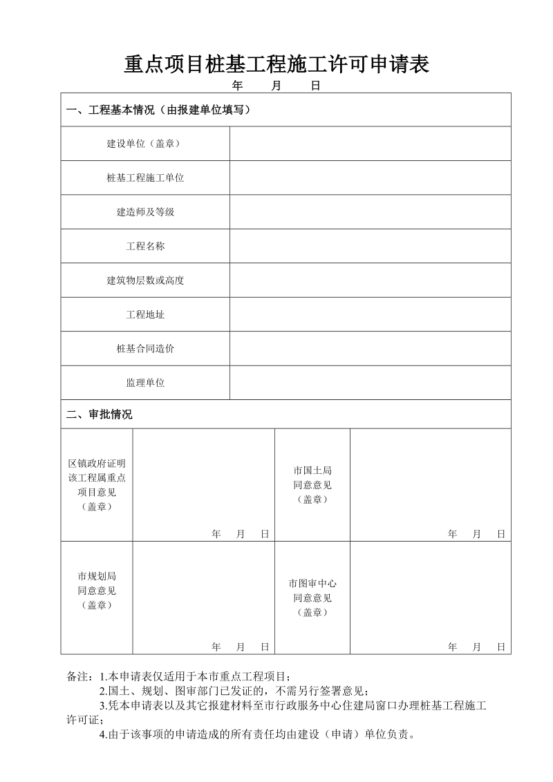 重点项目桩基工程施工许可申请表.doc_第1页