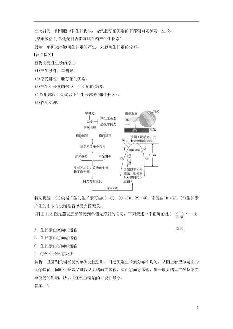 2018-2019版高中生物 第一单元 生物个体的稳态与调节 第一章 植物生命活动的调节 第一节 生长素的发现及其作用学案 中图版必修3.doc_第3页