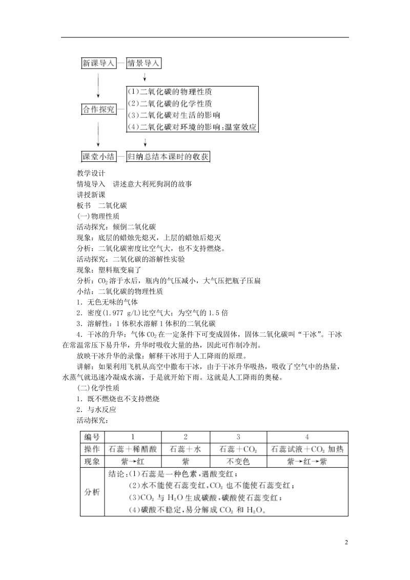 2018年九年级化学上册第六单元碳和碳的化合物6.3二氧化碳和一氧化碳教案新版新人教版.doc_第2页