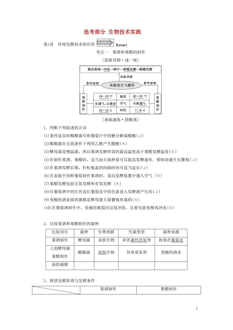 全国通用版2019版高考生物一轮复习鸭部分生物技术实践精准备课学案.doc_第1页