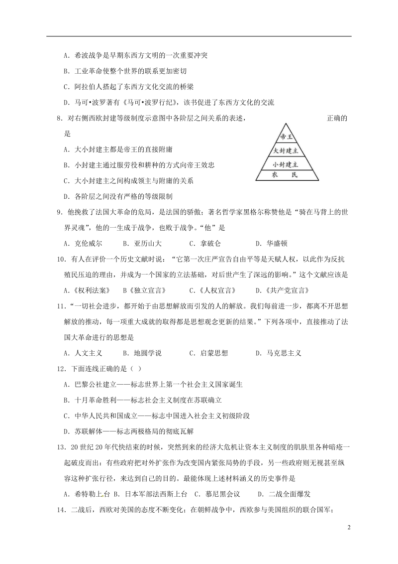 山东省高青县第三中学2017届九年级历史下学期二模试题.doc_第2页