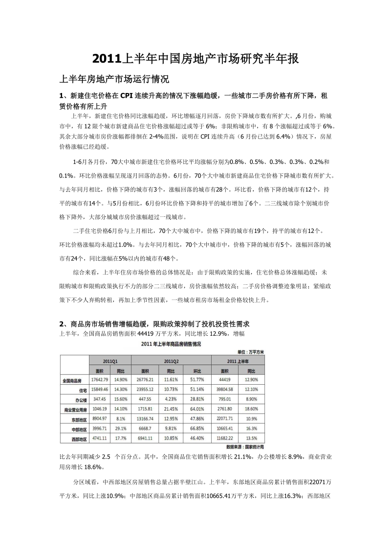 2011年上半年度中国房地产项目市场研究报告_34页.doc_第1页