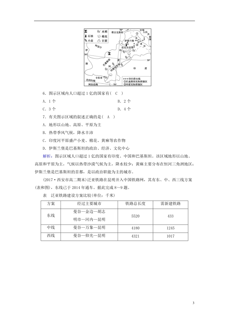 （新课标版）2019高考地理一轮复习 区域地理 第二篇 世界地理 第三单元 世界地理分区和主要国家 第3课时 东南亚 南亚和印度课时作业.doc_第3页