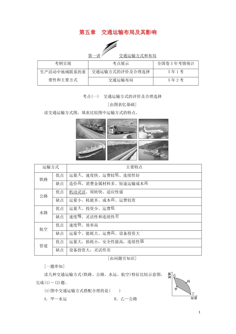 通用版2019版高考地理一轮复习第三部分人文地理第五章交通运输布局及其影响学案.doc_第1页