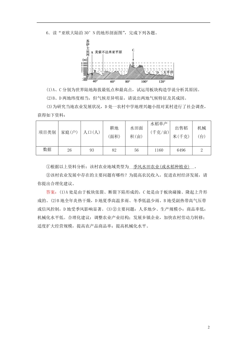 （新课标版）2019高考地理一轮复习 区域地理 第二篇 世界地理 第二单元 世界地理概况 第1课时 世界的陆地和海洋跟踪演练.doc_第2页