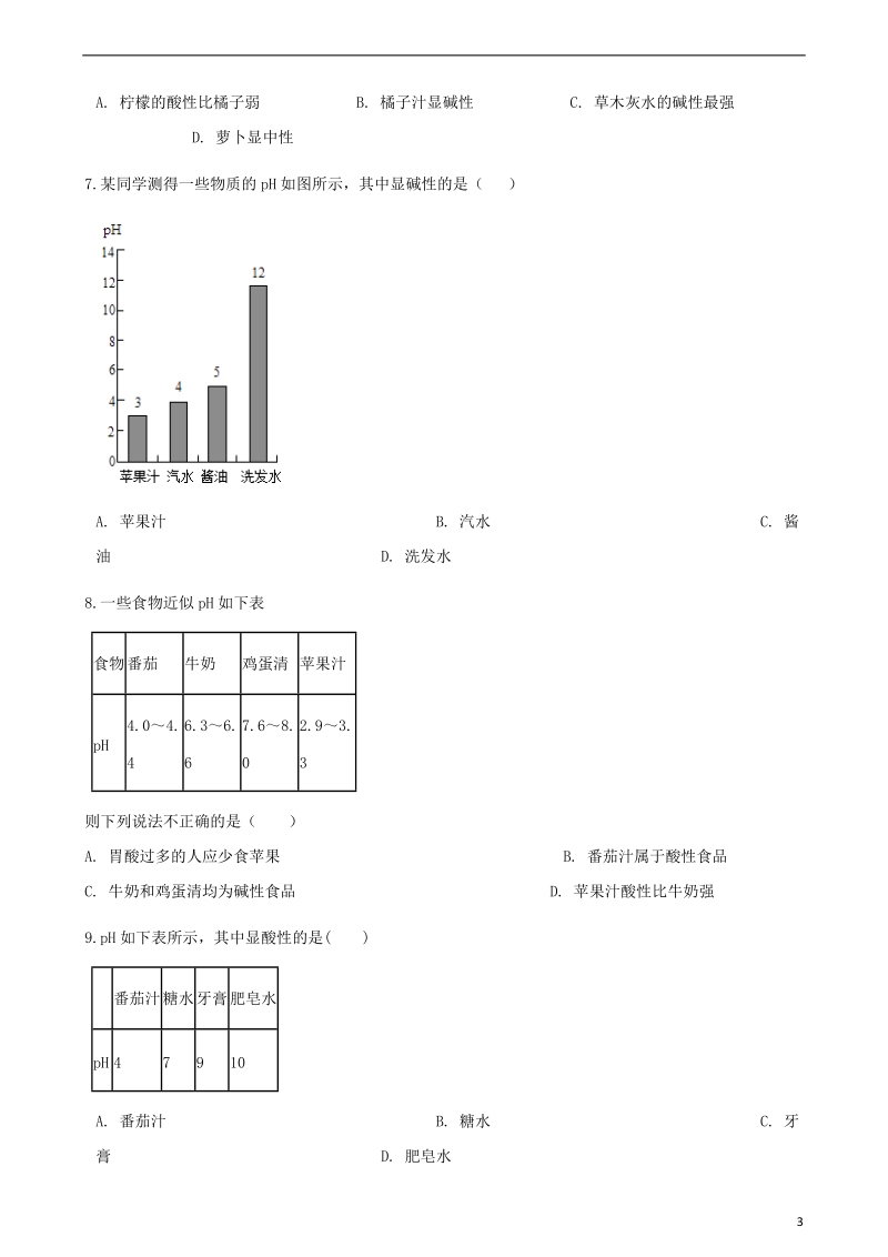 2017_2018学年九年级化学下册第七单元常见的酸和碱7.3溶液的酸碱性同步练习新版鲁教版.doc_第3页