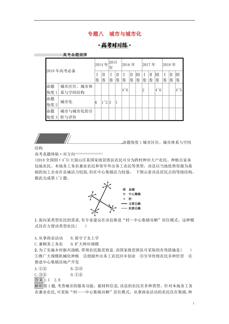 2019年高考地理总复习 专题8 城市与城市化专题训练.doc_第1页