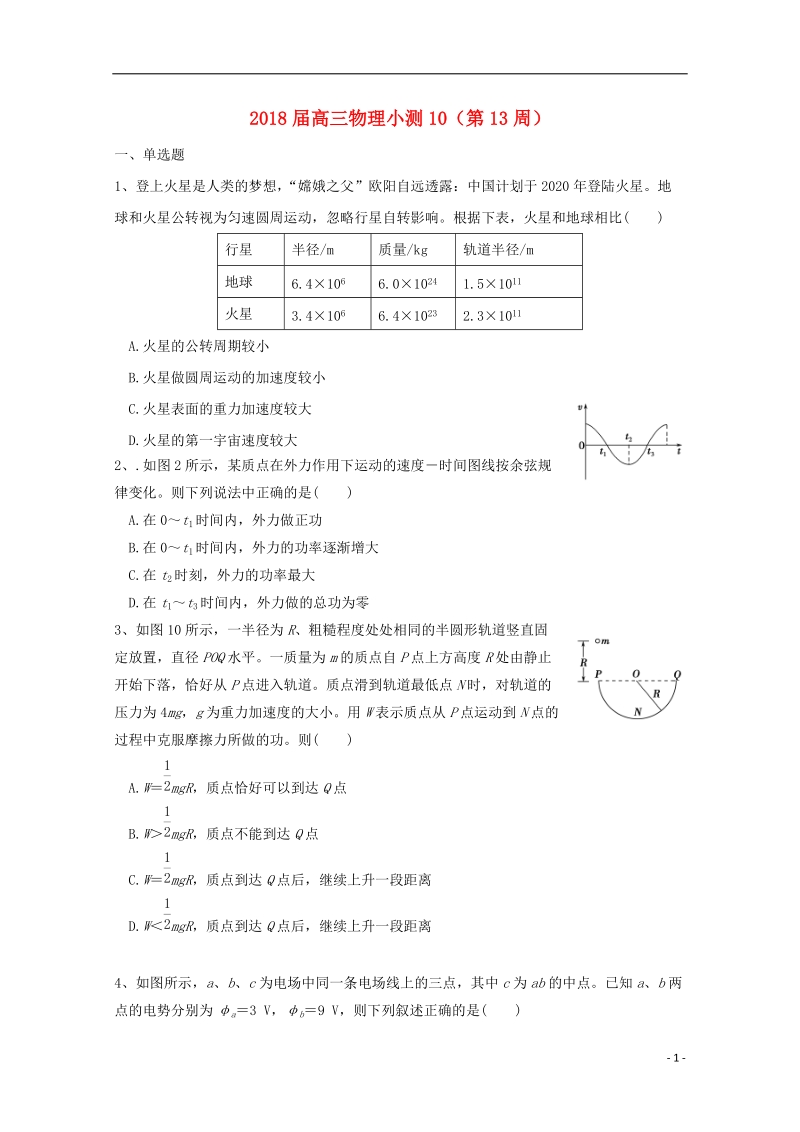 广东省台山市华侨中学高三物理上学期小测10.doc_第1页