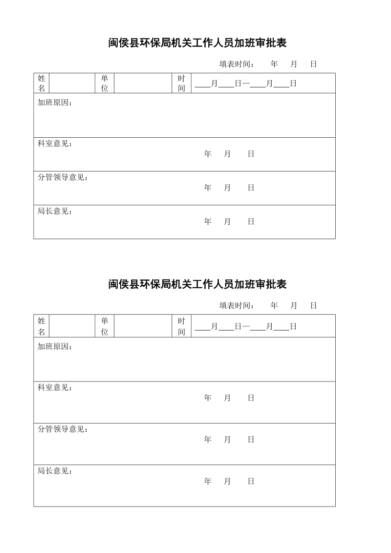 闽侯县环保局机关工作人员公出审批表(包括加班、请假等).doc_第3页