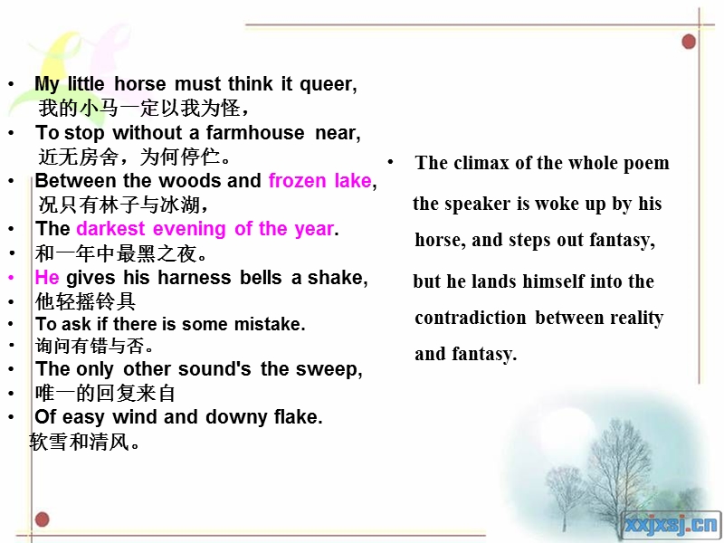 Poetry Appreciation，stopping by the woods on a snowy evening.ppt_第3页