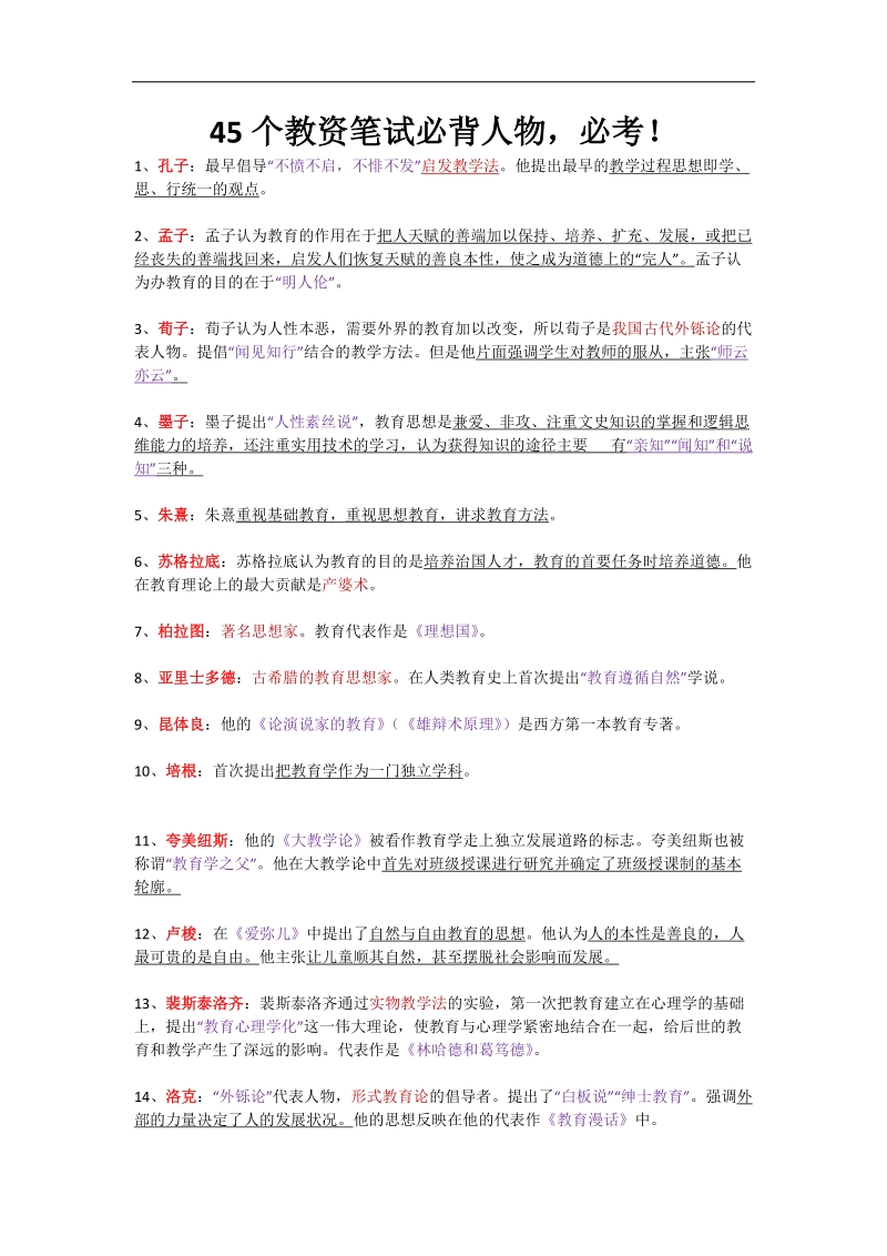 45个教资笔试必背人物，必考.doc_第1页