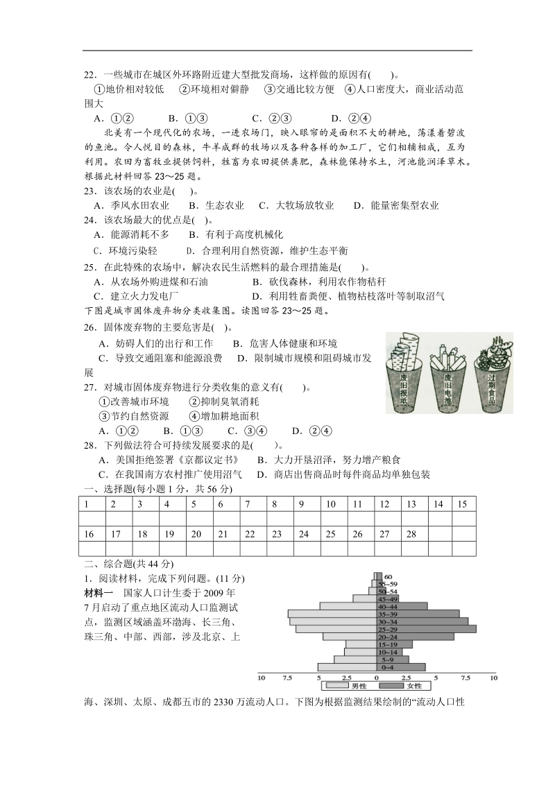 高一地理必修二期末试卷11.doc_第3页