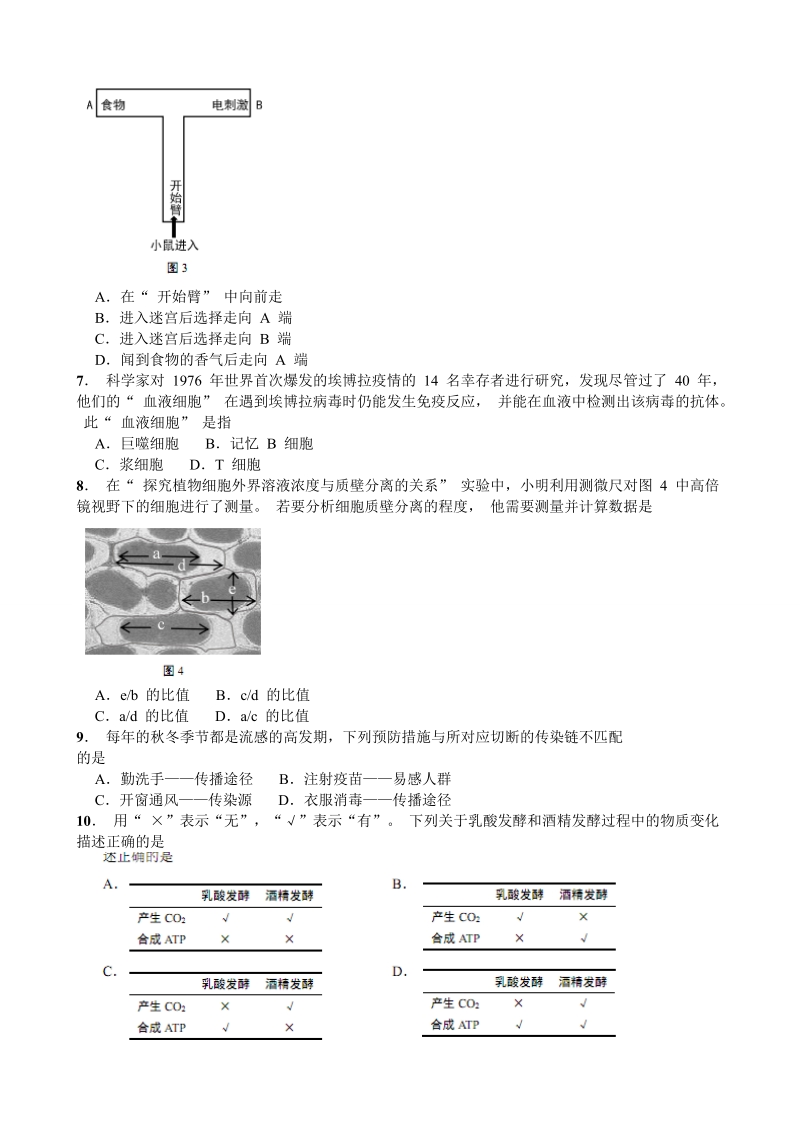 2018年上海市崇明区高三4月模拟（二模）生命科学试题（word版）.doc_第2页