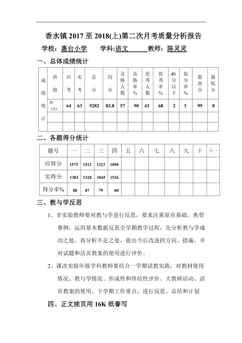 六(1)上语文第2次月考分析.docx_第1页