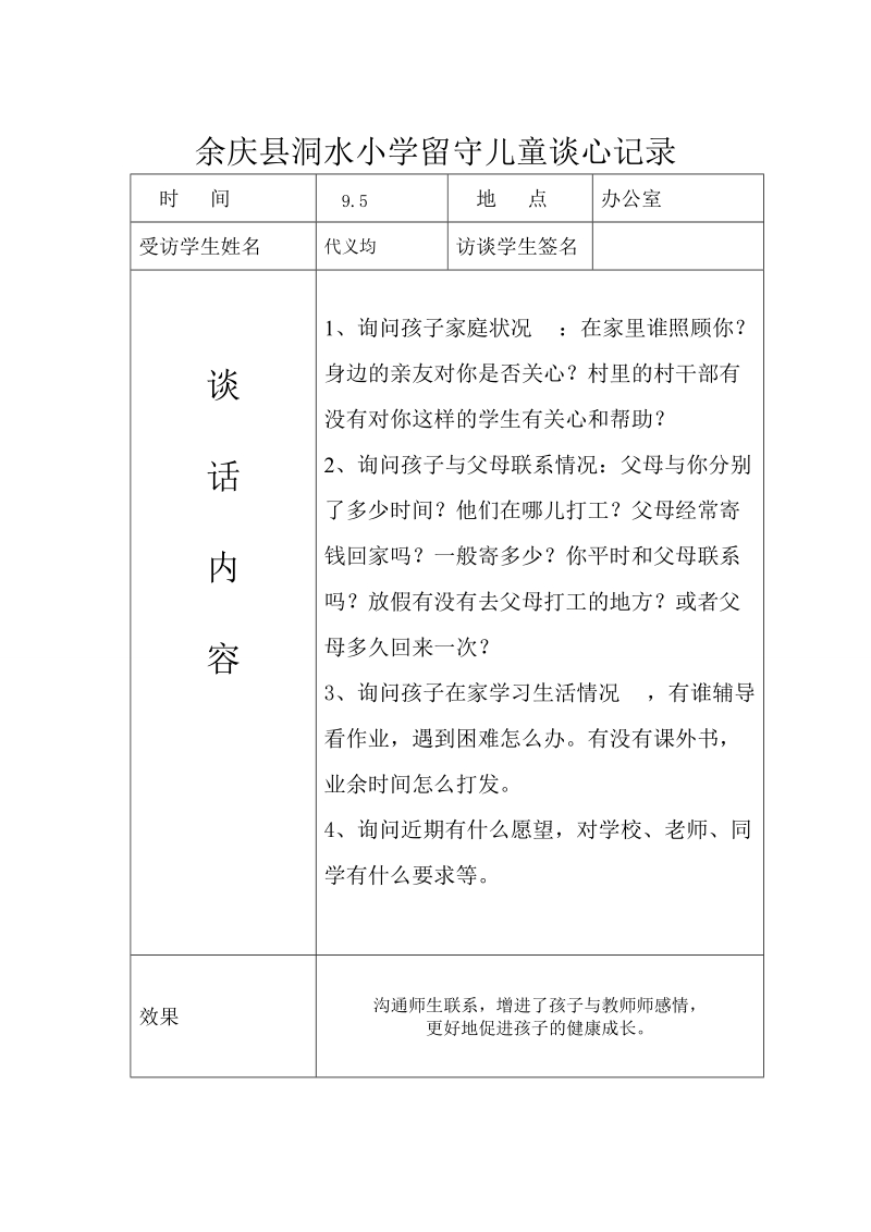 留守儿童谈心记录.doc_第1页