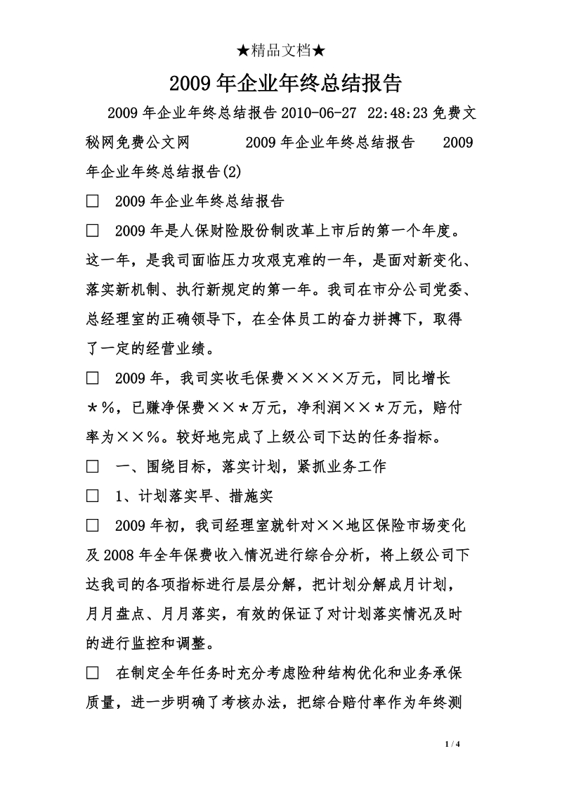 2009年企业年终总结报告.doc_第1页