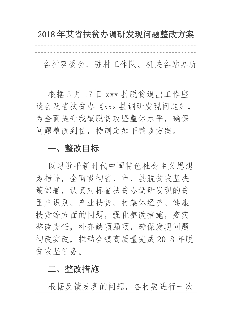 2018年某省扶贫办调研发现问题整改方案.docx_第1页