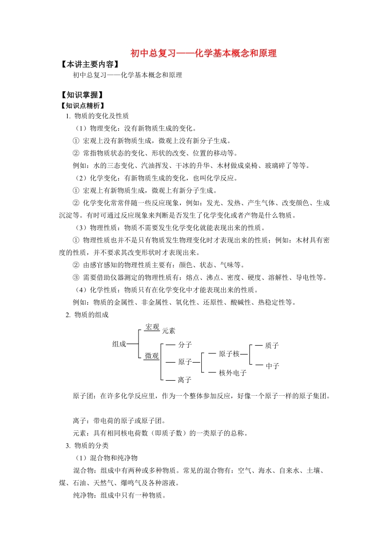 初中化学总复习--化学基本概念和原理.doc_第1页