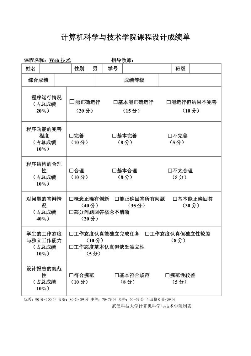 计算机科学与技术学院课程设计成绩单34页.doc_第1页