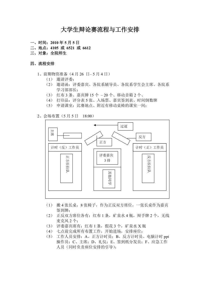 辩论赛流程与工作安排 2010年5月5日.doc_第1页
