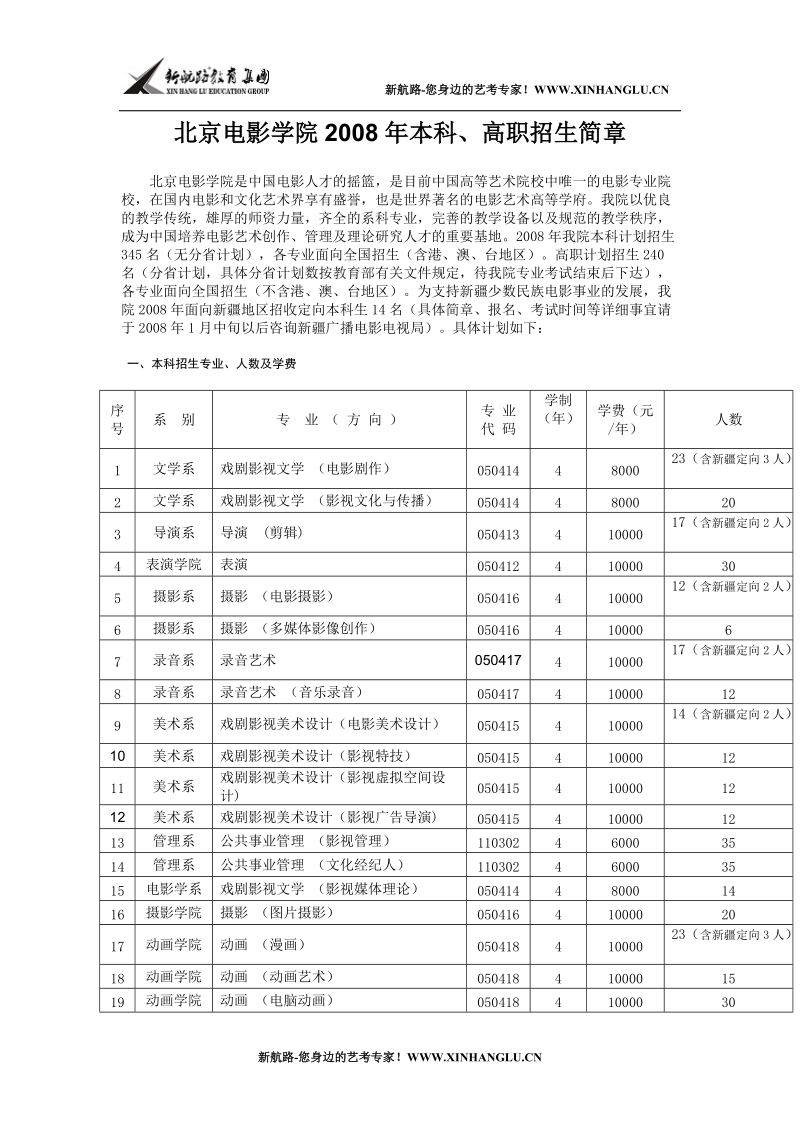 北京电影学院——2008年本科、高职招生简章.doc_第1页