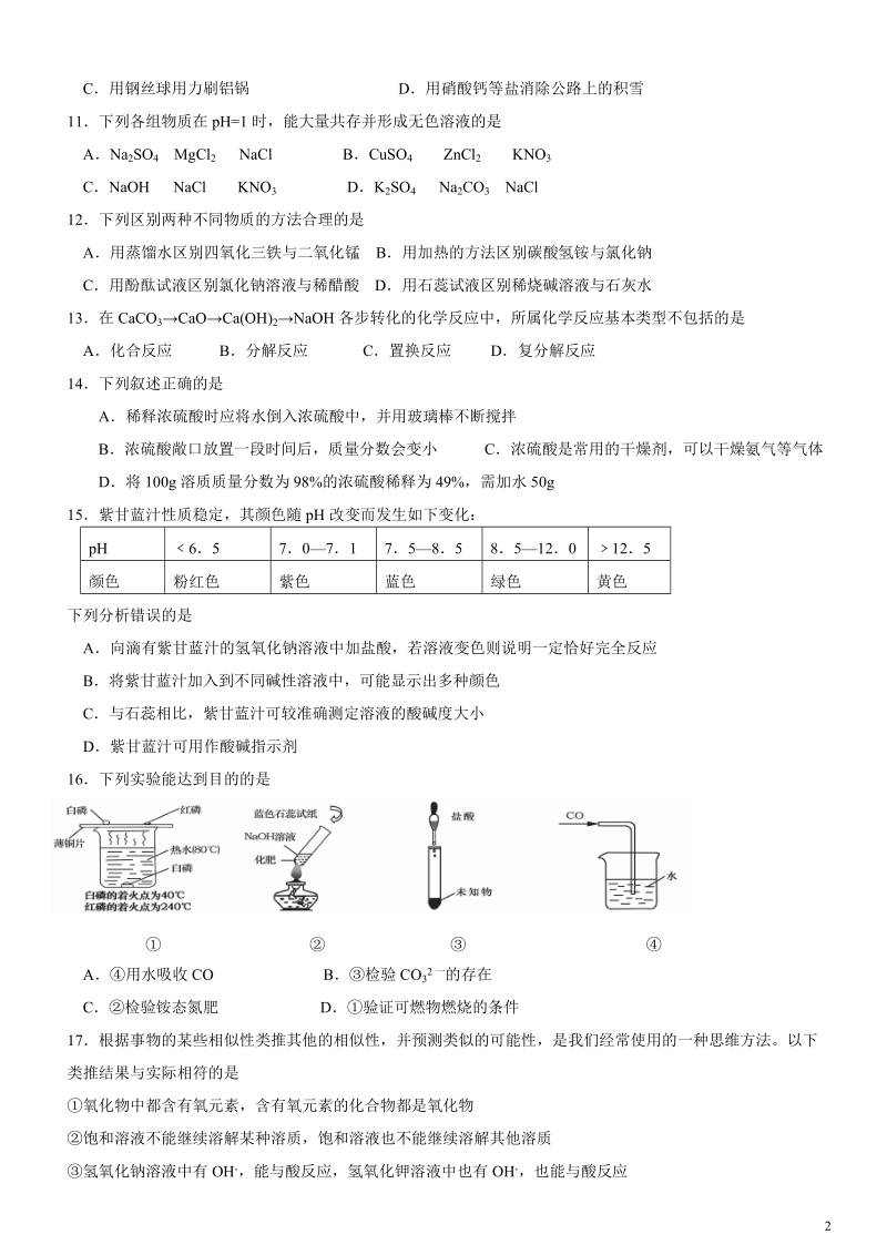 常州市第二十四中学2011至2012学年度第二学期九年级新课结束考试化学试卷  2012年.doc_第2页