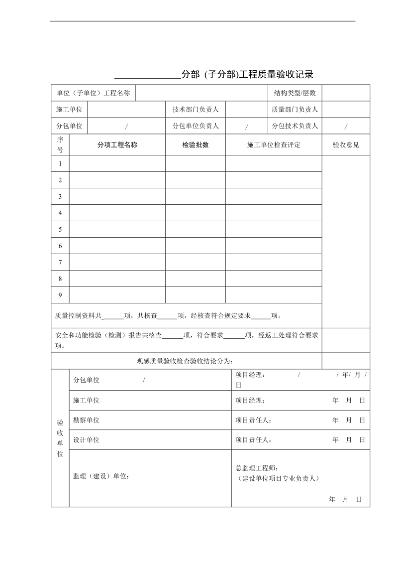 f.0.1分部(子分部)工程质量验收记录.doc_第1页