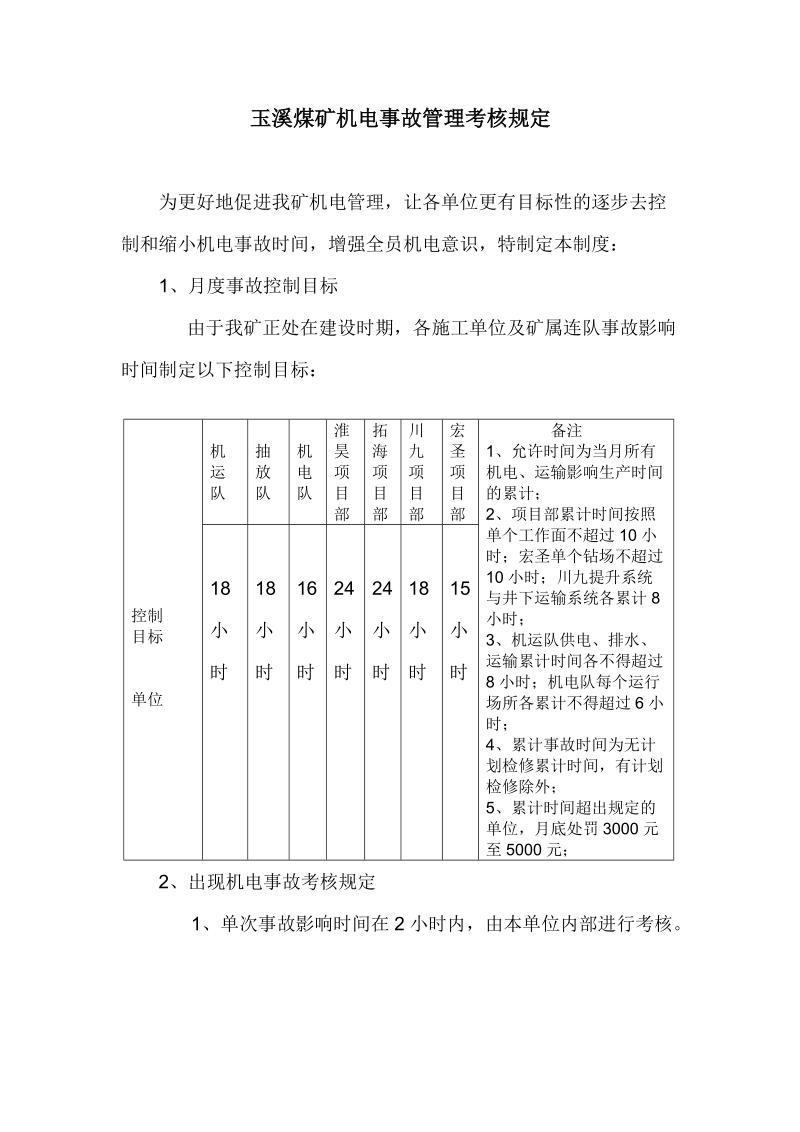 玉溪煤矿机电事故管理考核规定（修改版）.doc_第1页