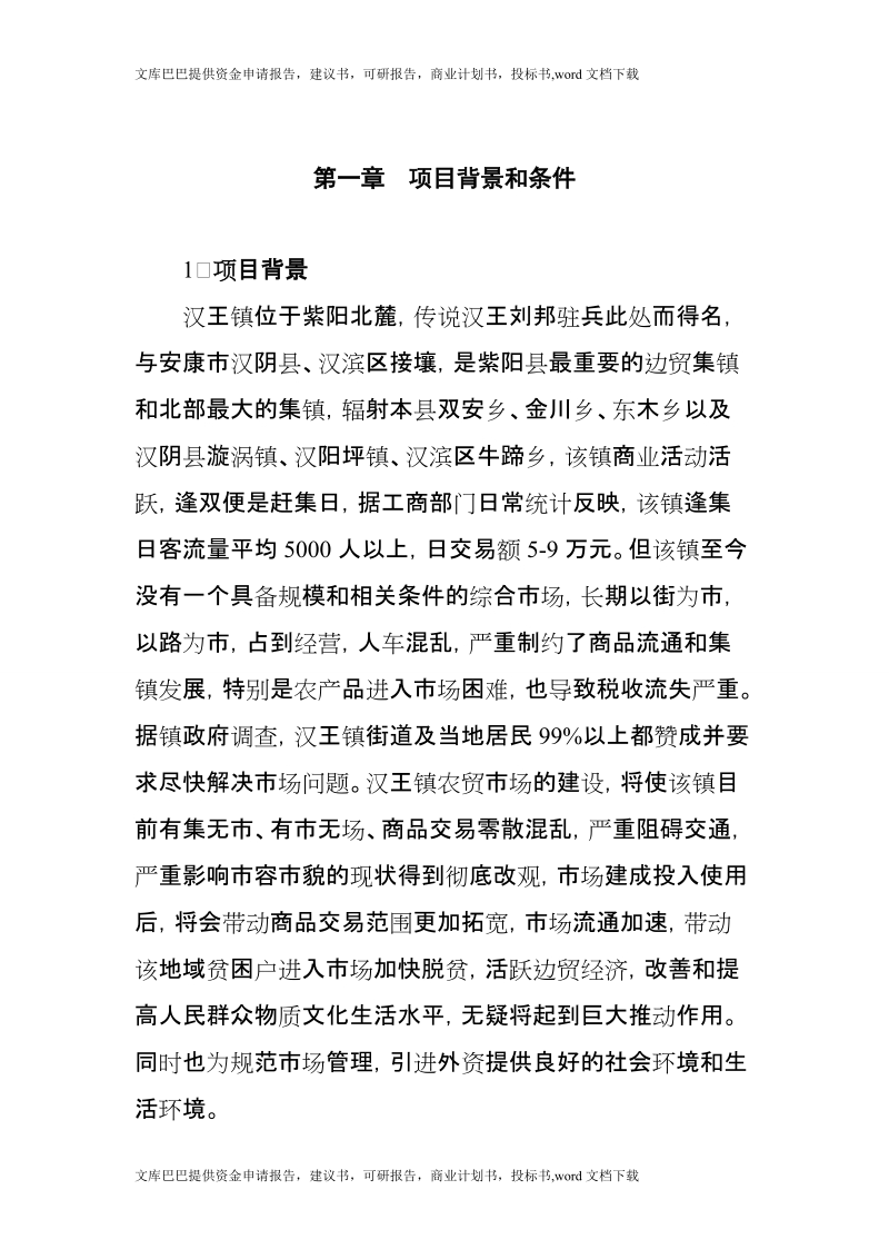 汉王镇农贸市场建设项目可行性研究报告.doc_第1页