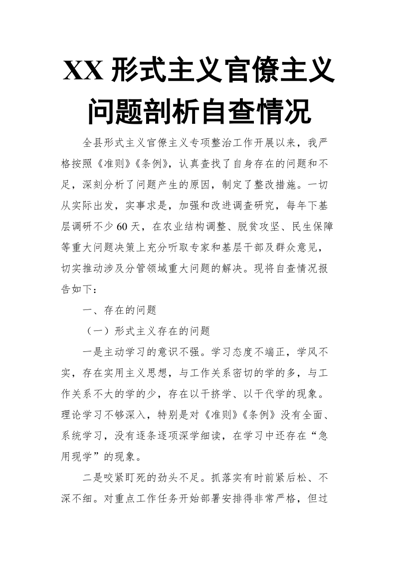 XX形式主义官僚主义问题剖析自查情况.doc_第1页