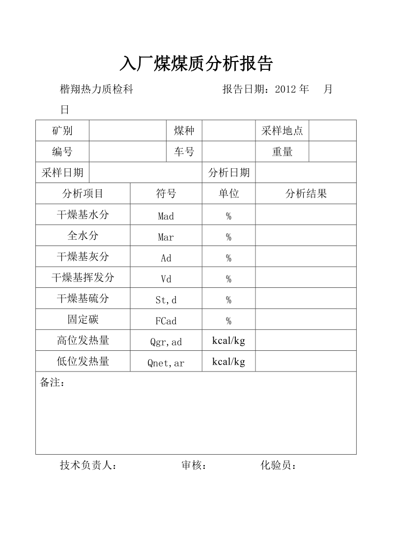 入厂煤煤质分析报告.doc_第1页