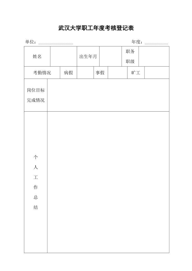 武汉大学职工年度考核登记表.doc_第1页