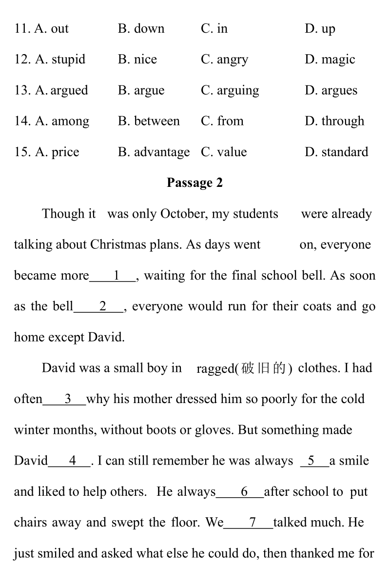 2019年中考英语完形填空+阅读理解训练（含答案）.pdf_第3页